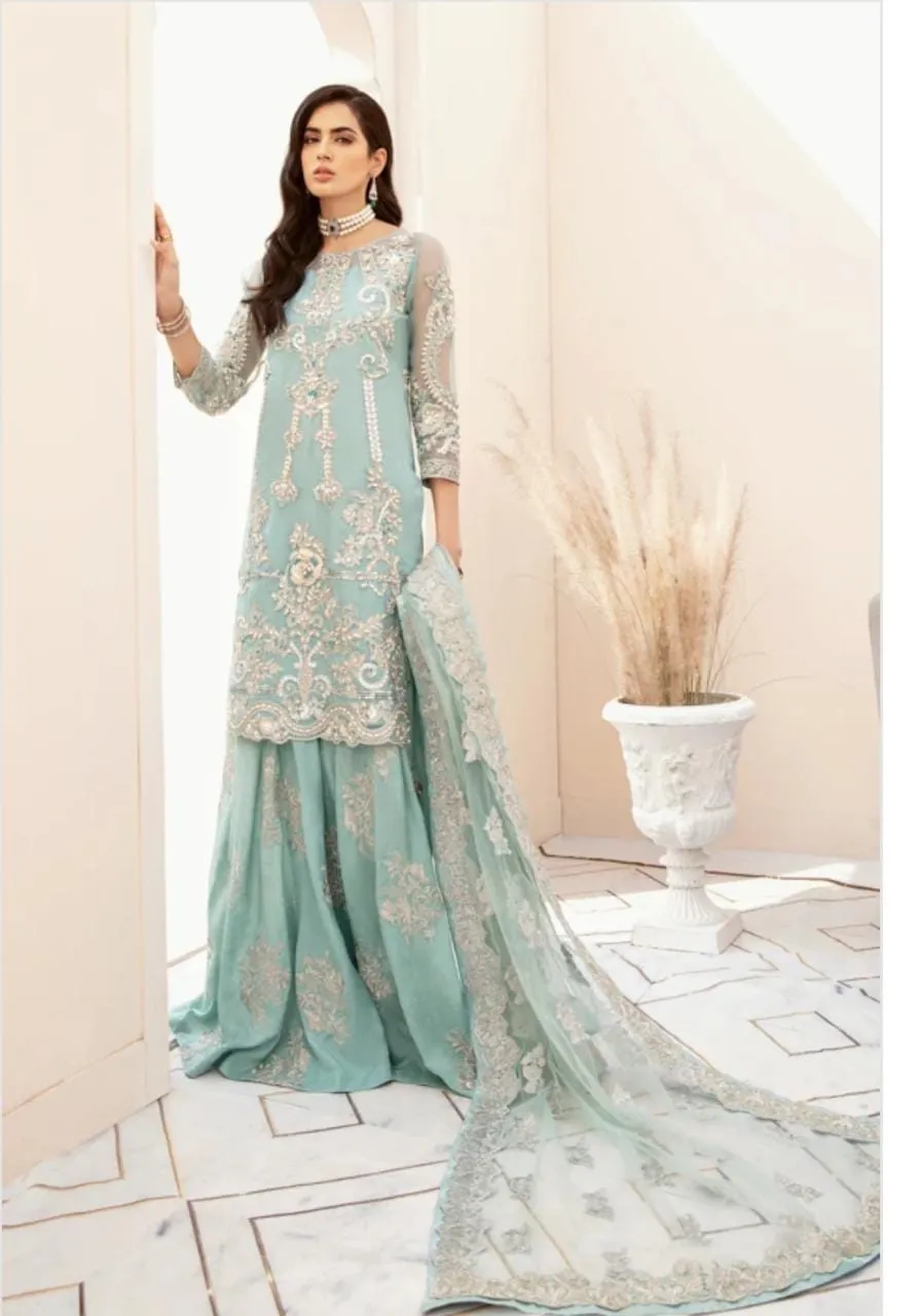 Pakistani Festive Party Gharara in Ice Blue Color #Y6136
