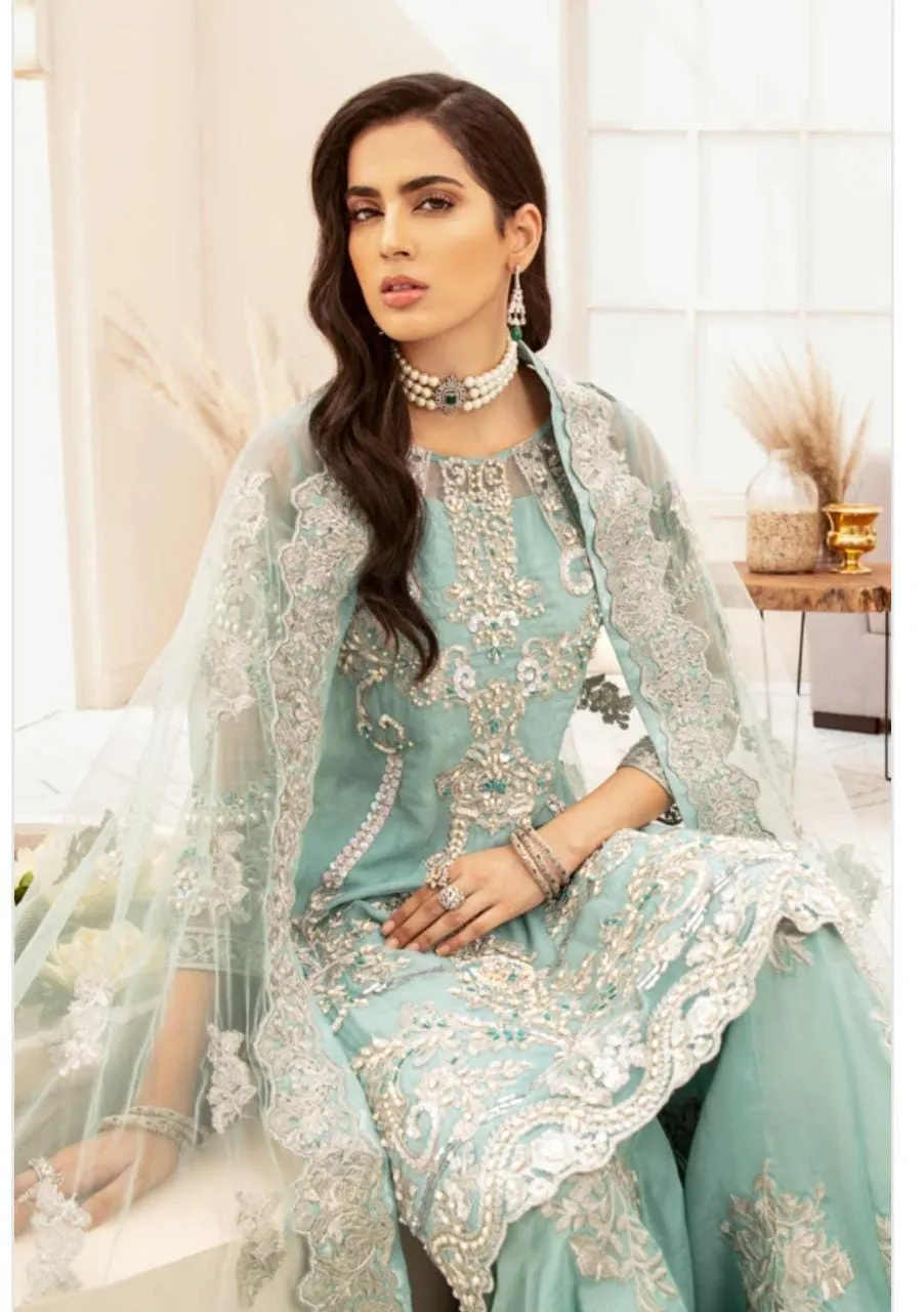 Pakistani Festive Party Gharara in Ice Blue Color #Y6136