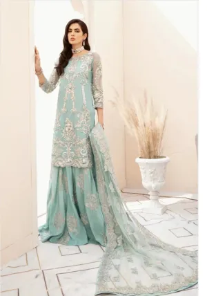 Pakistani Festive Party Gharara in Ice Blue Color #Y6136