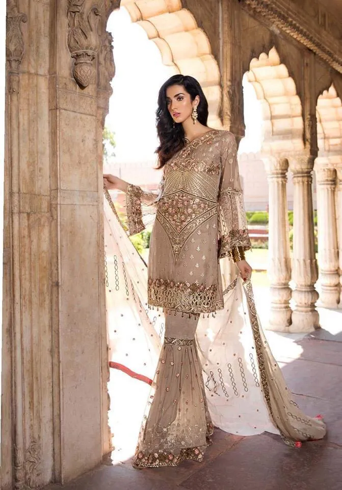 Pakistani Glamorous Chiffon Gold Skin Color Festive Wear 2019 # C1932