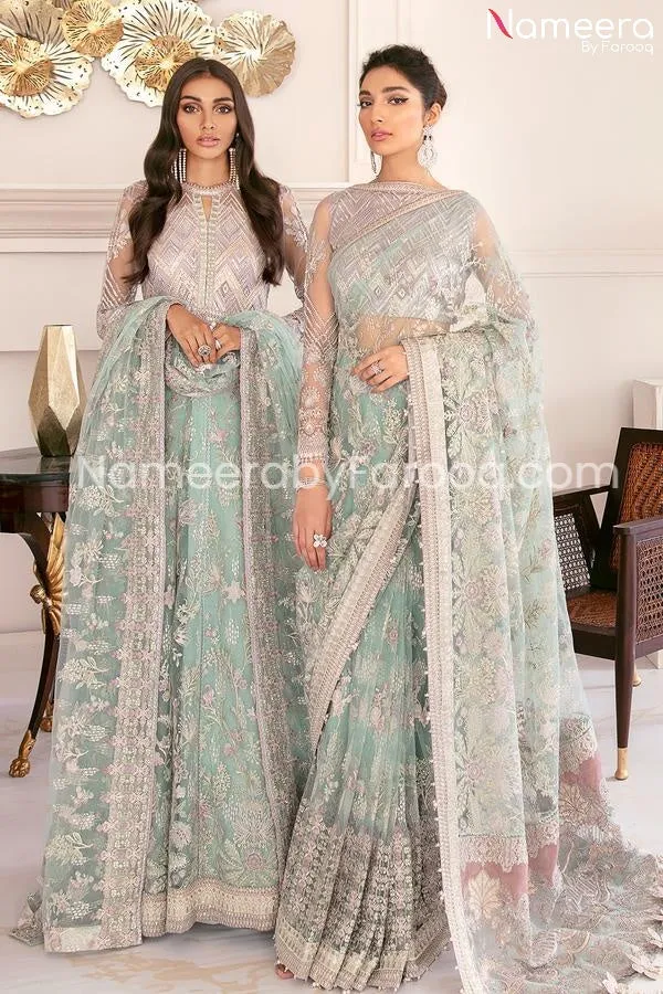 Pakistani Mint Green Dress with Embroidered Work #PN234