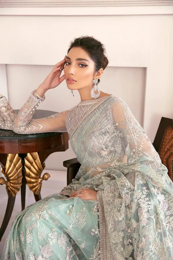 Pakistani Mint Green Dress with Embroidered Work #PN234