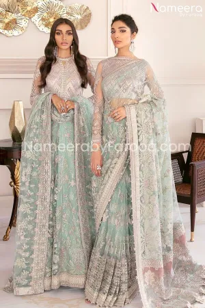 Pakistani Mint Green Dress with Embroidered Work #PN234