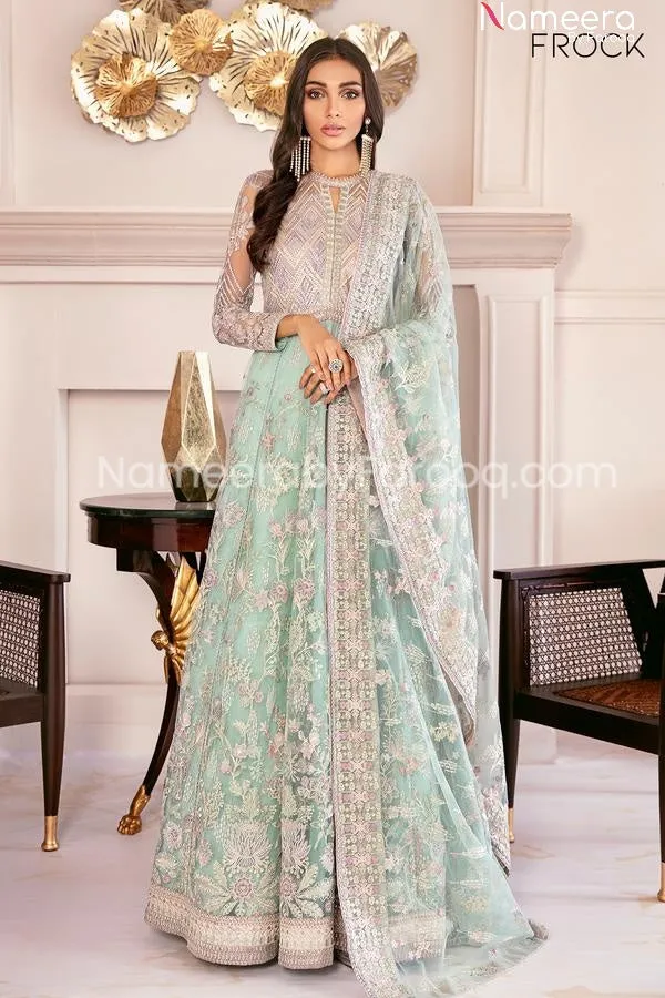 Pakistani Mint Green Dress with Embroidered Work #PN234