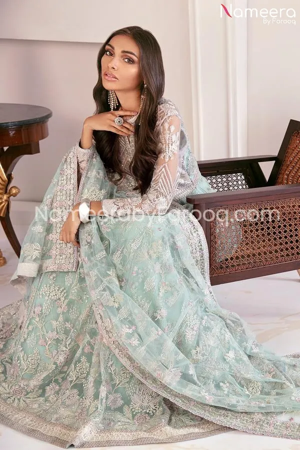 Pakistani Mint Green Dress with Embroidered Work #PN234