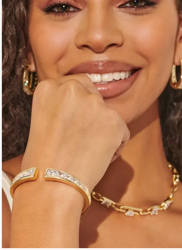 Parker Cuff Bracelet in Gold White Crystal
