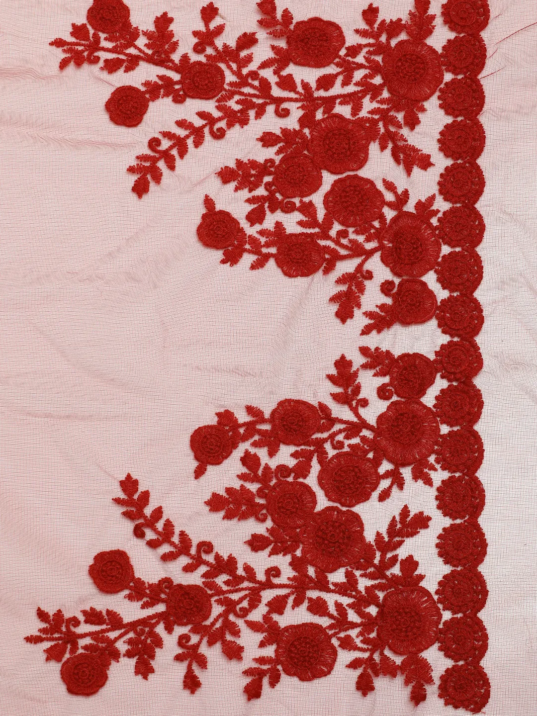 Party Wear Embroidered Net Red Saree