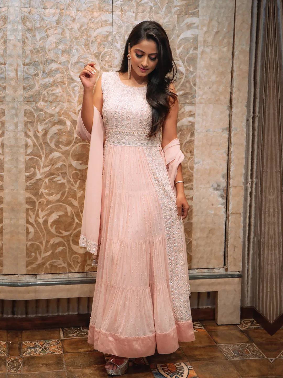 Peach embellished palazzo set