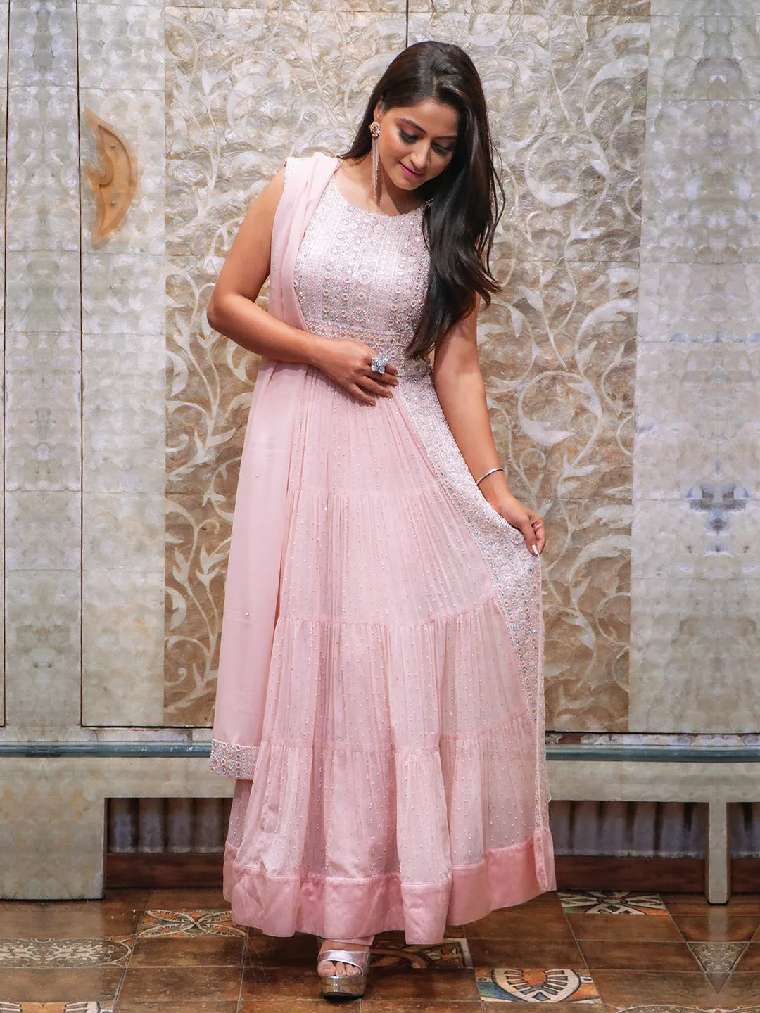 Peach embellished palazzo set