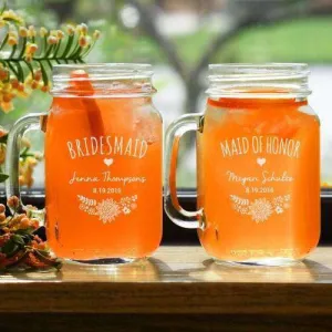 Personalized Boho Bridal Party Mason Jar Glass