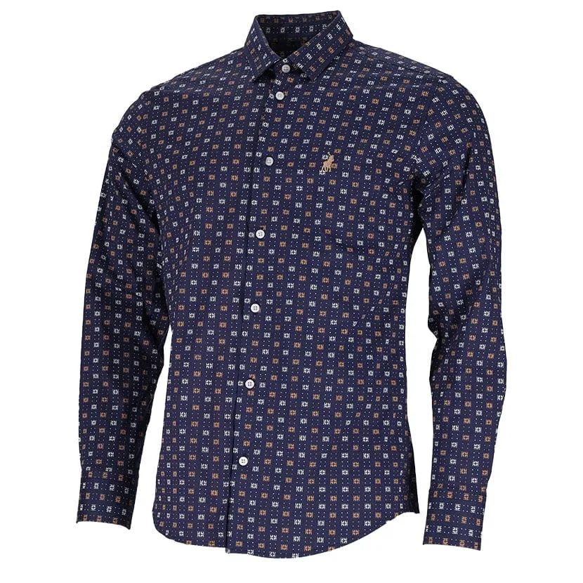 Polo Print Long Sleeve Mens Navy