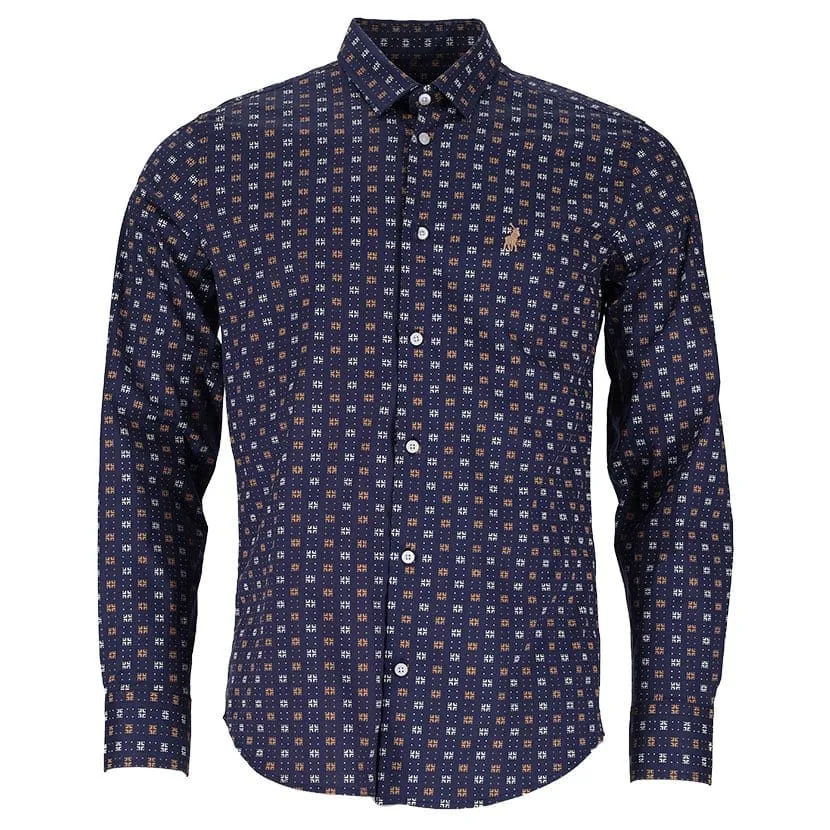 Polo Print Long Sleeve Mens Navy