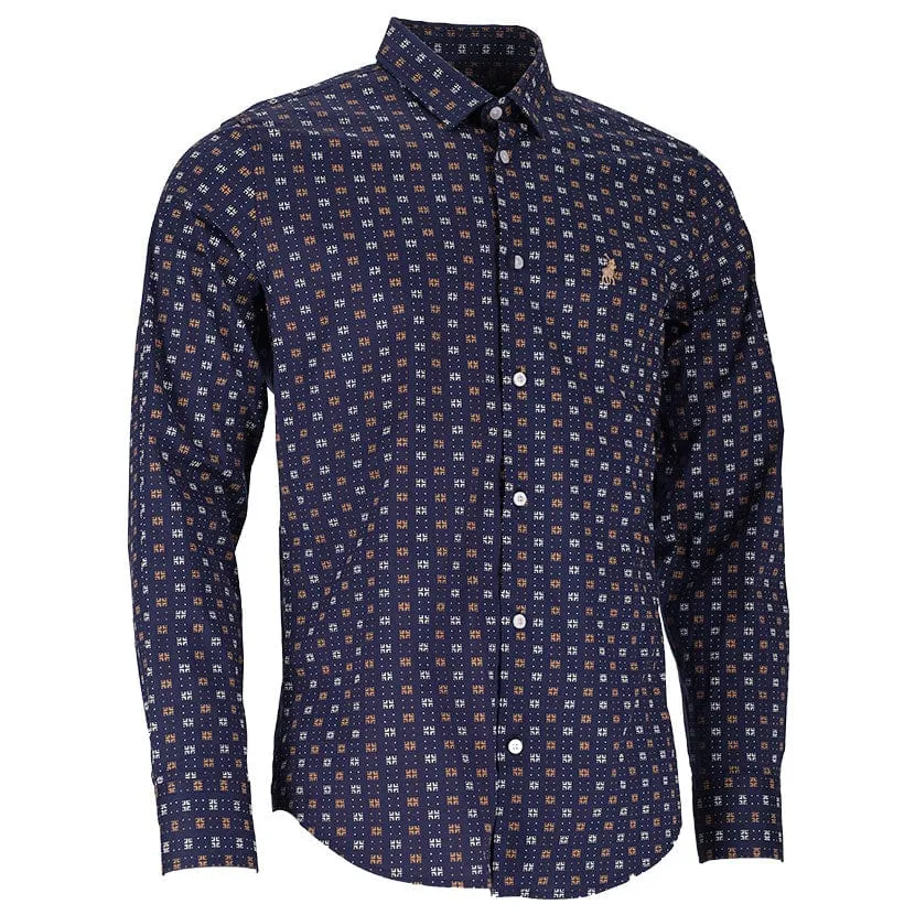 Polo Print Long Sleeve Mens Navy