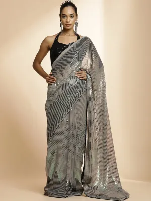 Pure Georgette Embellished Embroidered Work Heavy Saree