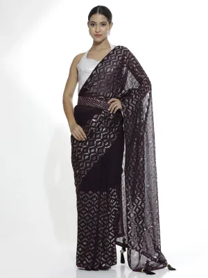 Pure Georgette Sequin Party Wear Saree With Belt