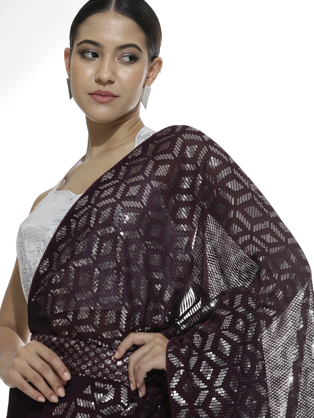 Pure Georgette Sequin Party Wear Saree With Belt