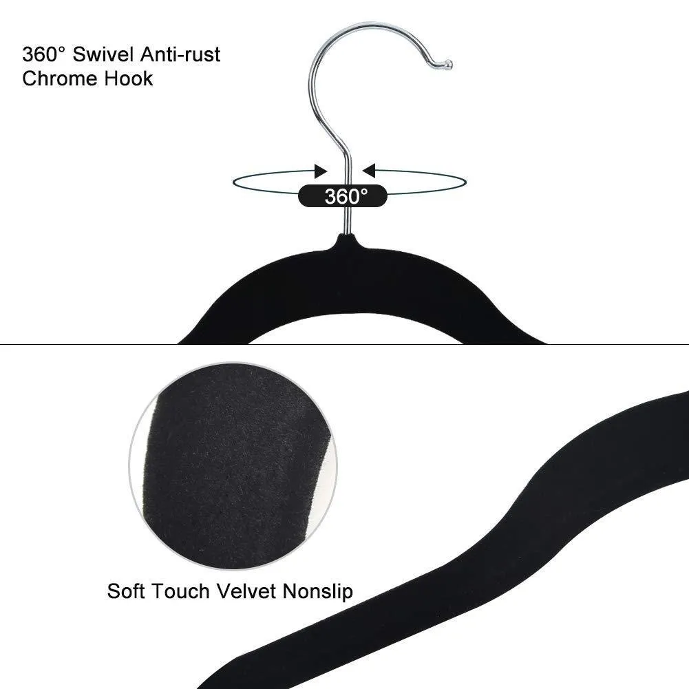 Qiangson Skirt Hangers Pants Hangers with clips 20 Pack Non-Slip Velvety Smooth Texture Clips Clothes Hangers Hook-17.7inch Outfit Hanger Black