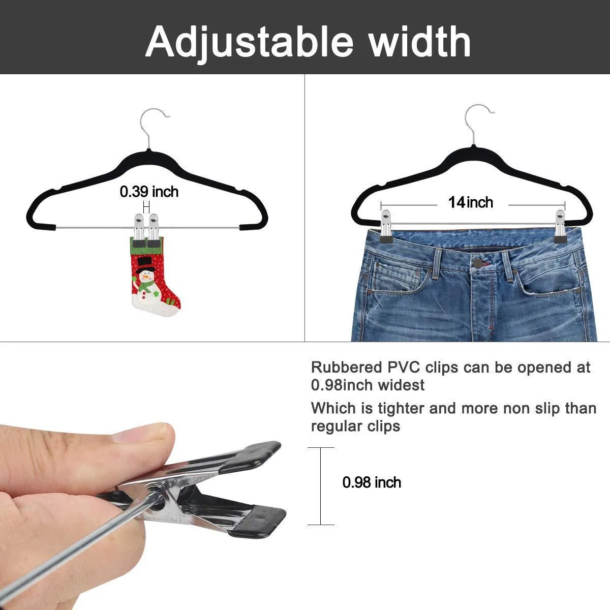 Qiangson Skirt Hangers Pants Hangers with clips 20 Pack Non-Slip Velvety Smooth Texture Clips Clothes Hangers Hook-17.7inch Outfit Hanger Black