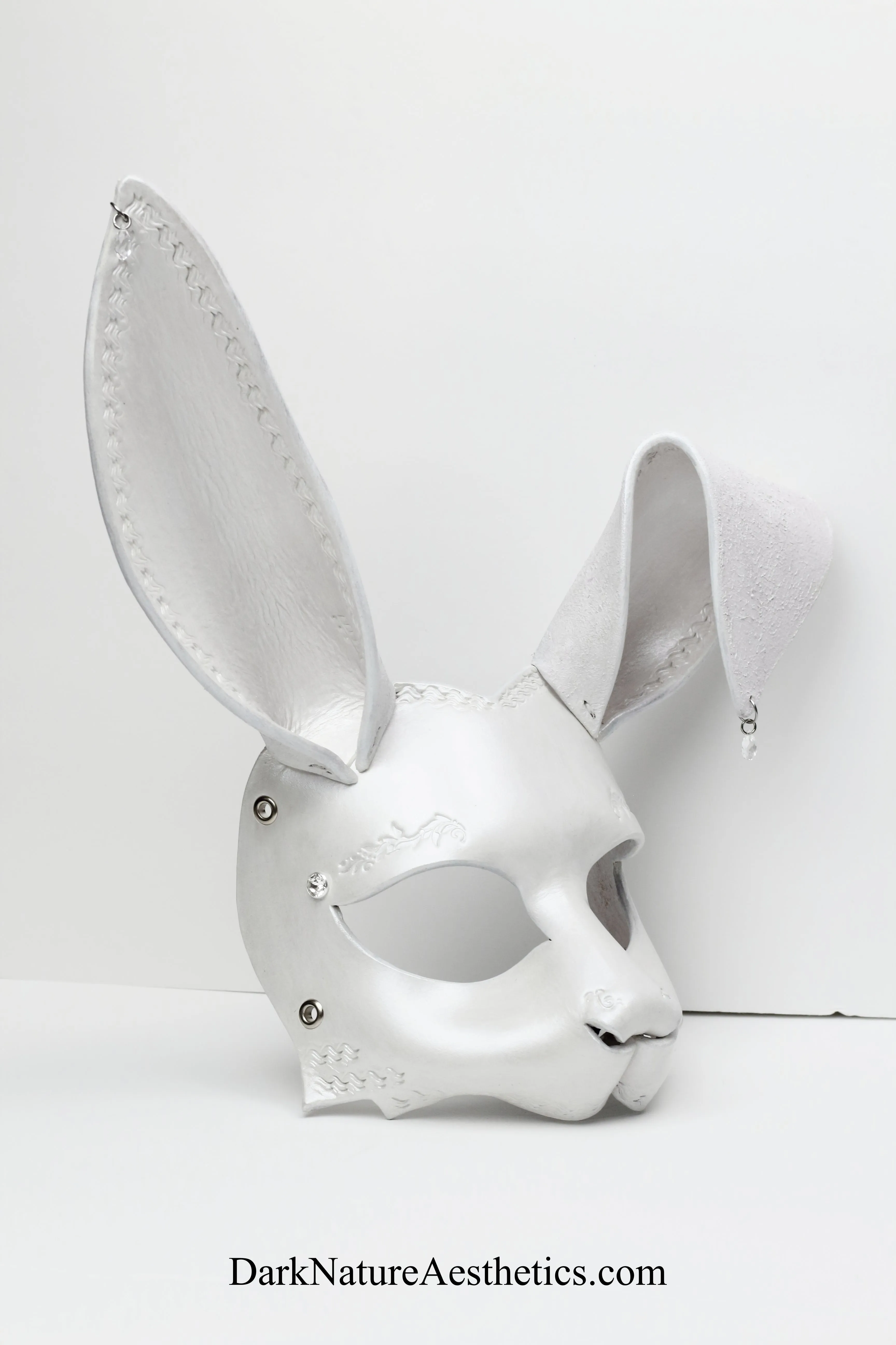"Aurora" Pearl White Bunny Rabbit Leather Mask