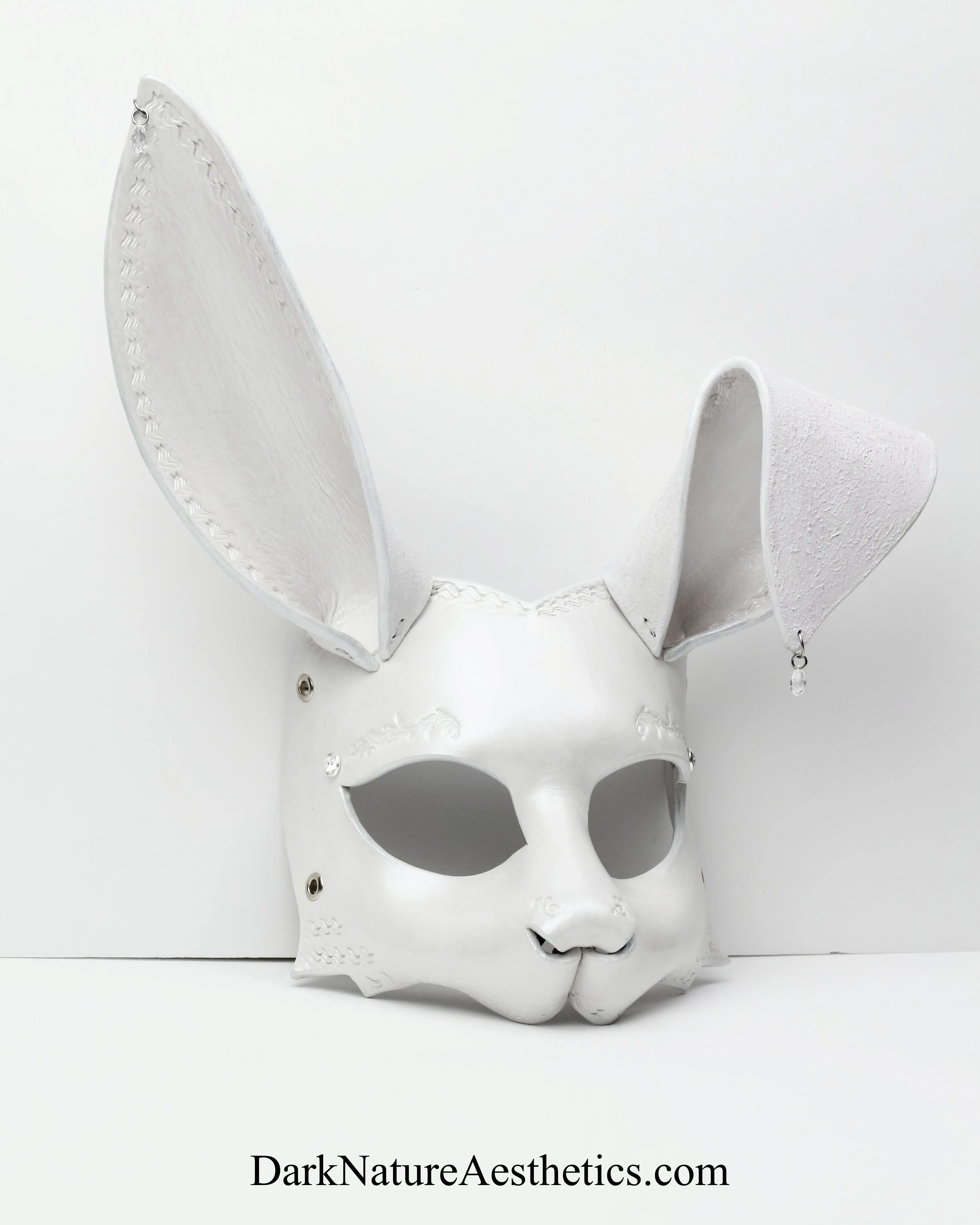 "Aurora" Pearl White Bunny Rabbit Leather Mask