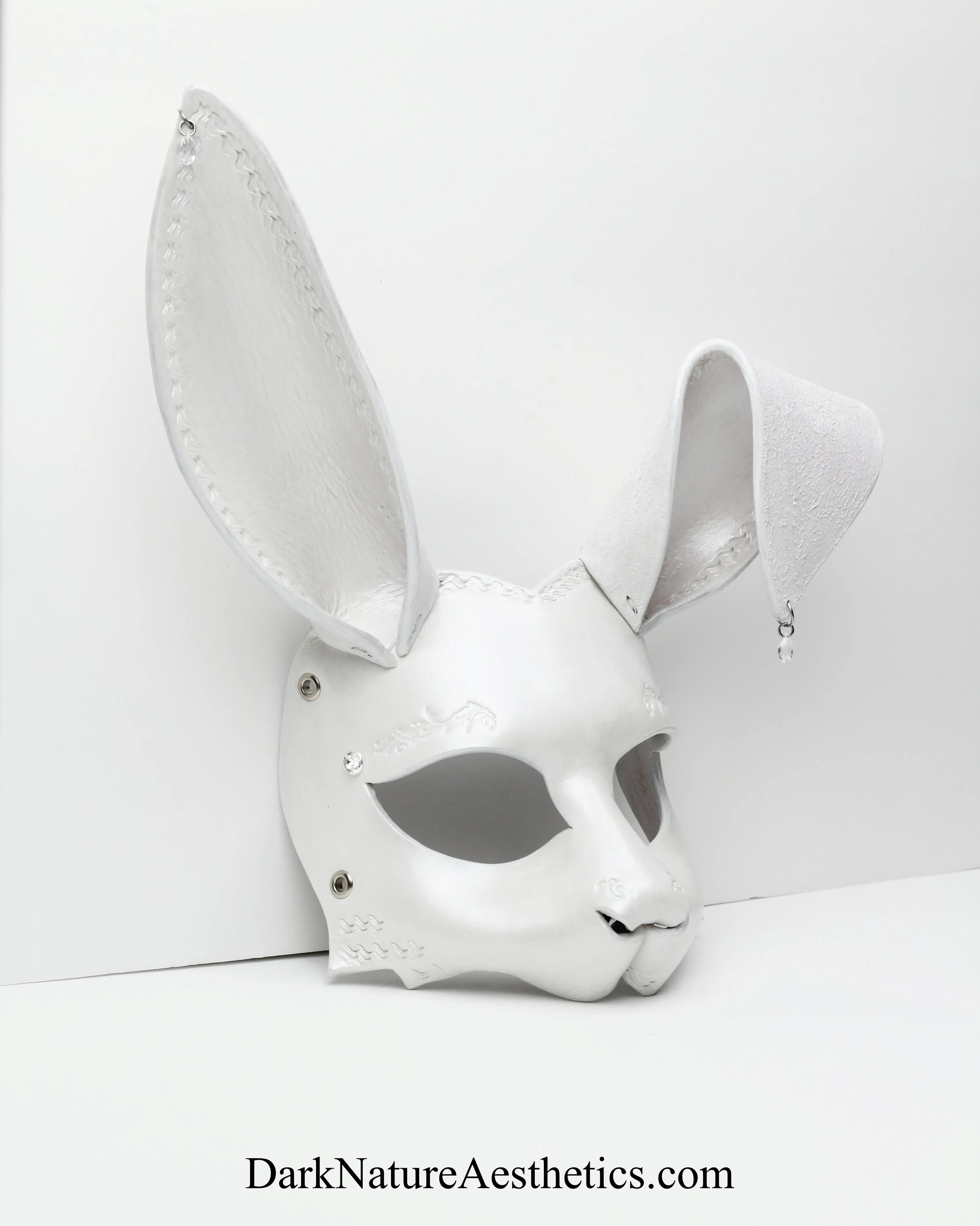 "Aurora" Pearl White Bunny Rabbit Leather Mask