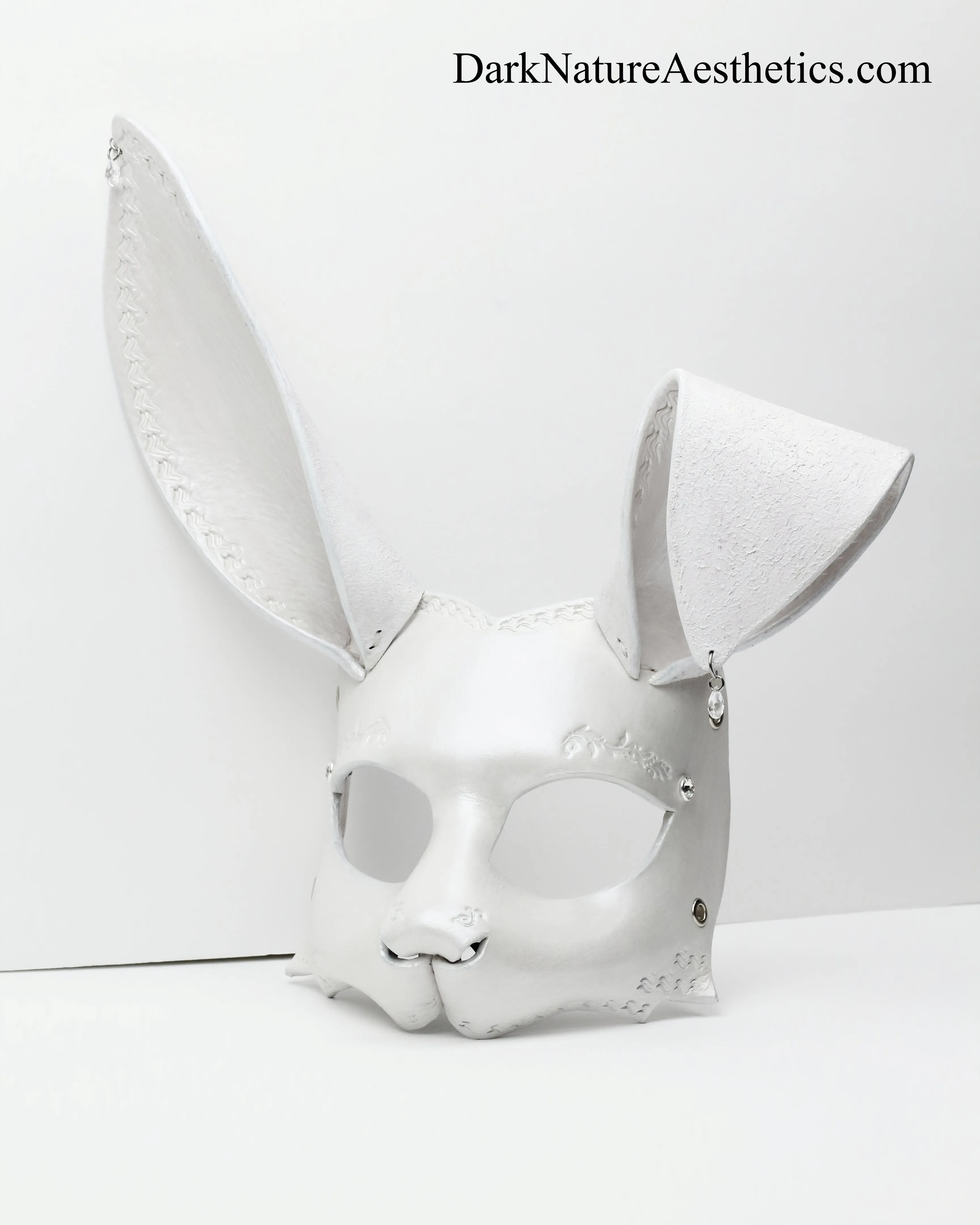 "Aurora" Pearl White Bunny Rabbit Leather Mask