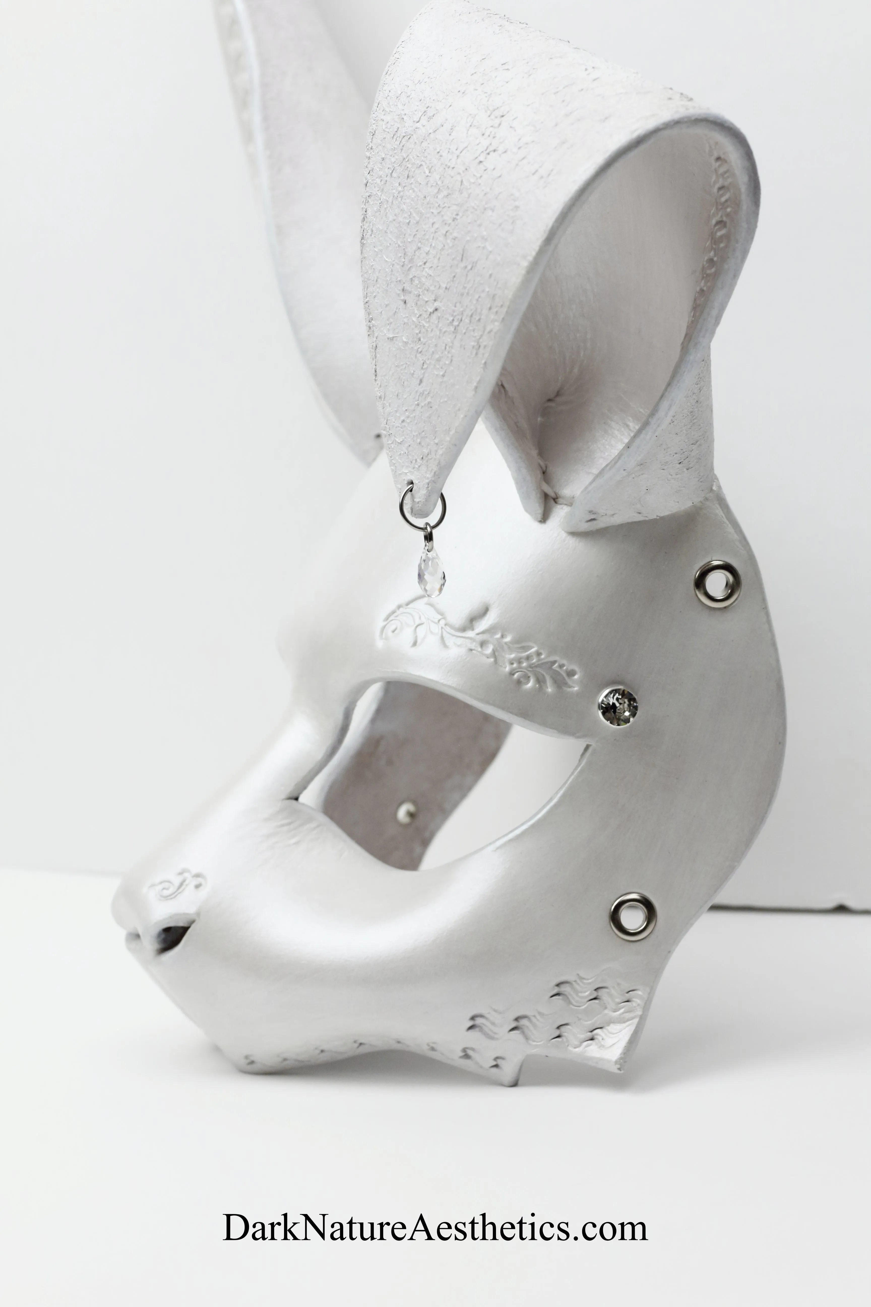 "Aurora" Pearl White Bunny Rabbit Leather Mask