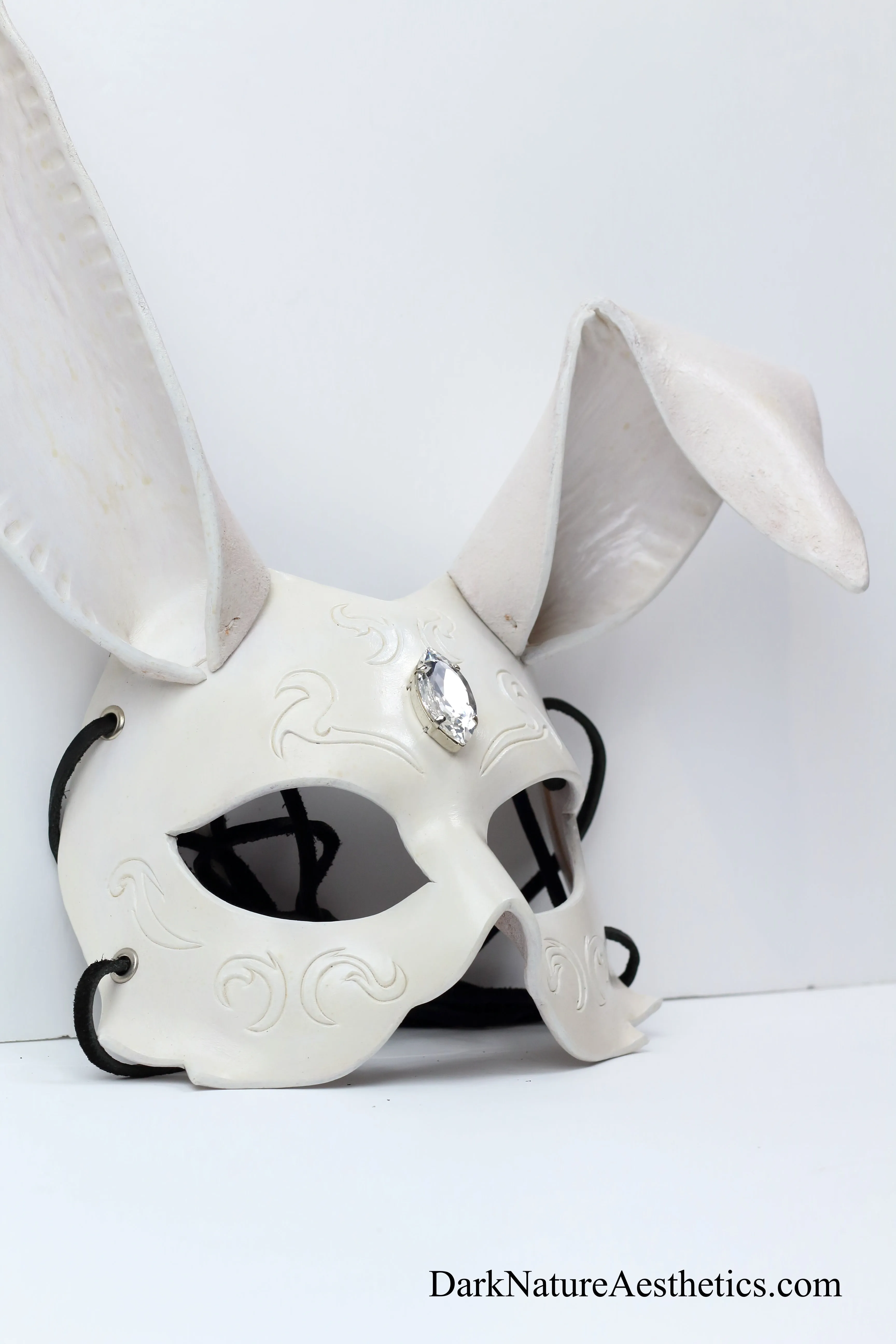 "Calla" Cream White Bunny Rabbit Leather Mask