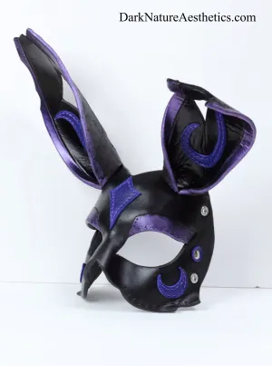 "Chandra" Black/Purple Bunny Rabbit Leather Mask