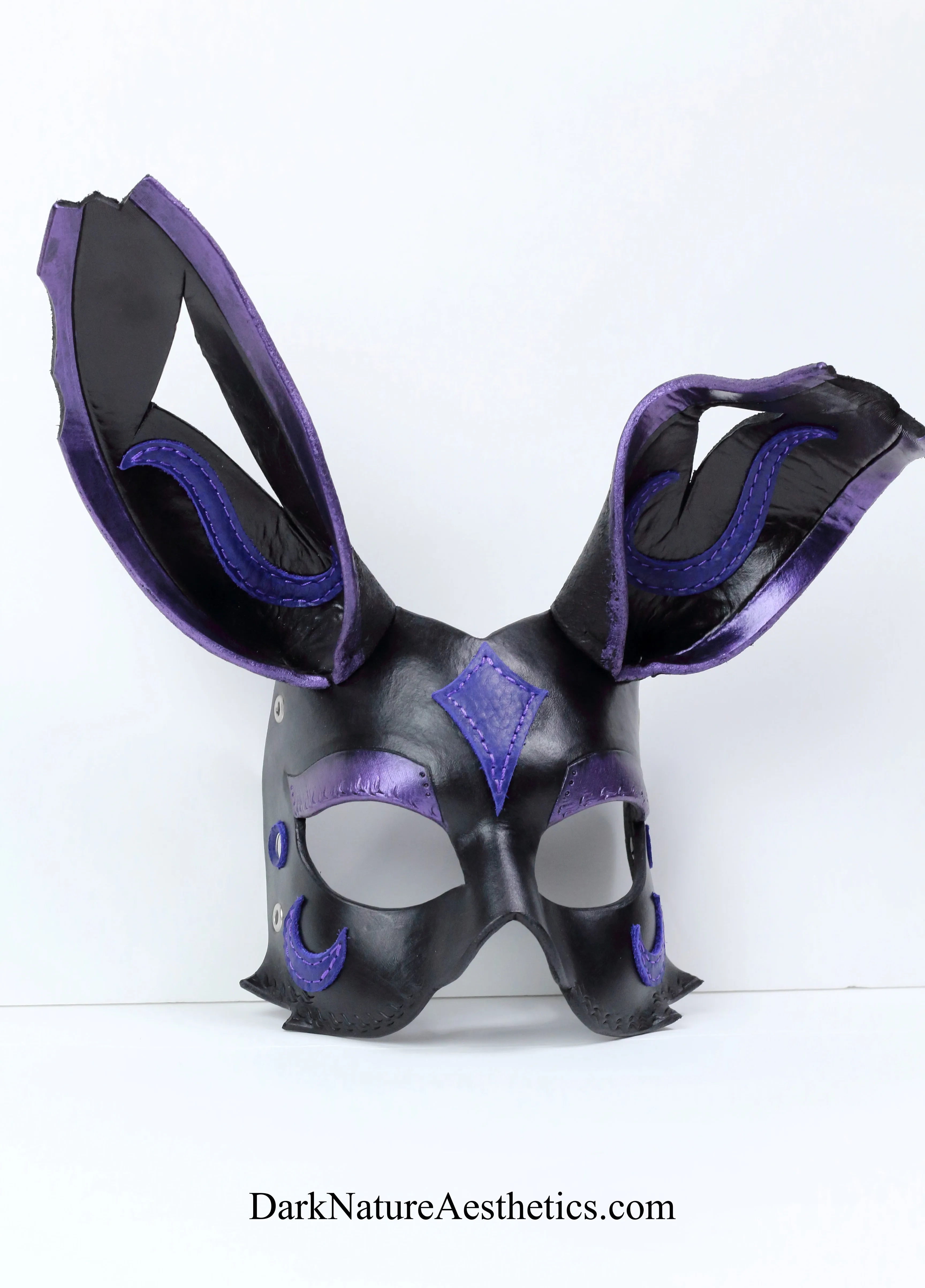 "Chandra" Black/Purple Bunny Rabbit Leather Mask