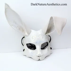 "Dahlia" White/Gold Shimmer Bunny Rabbit Leather Mask