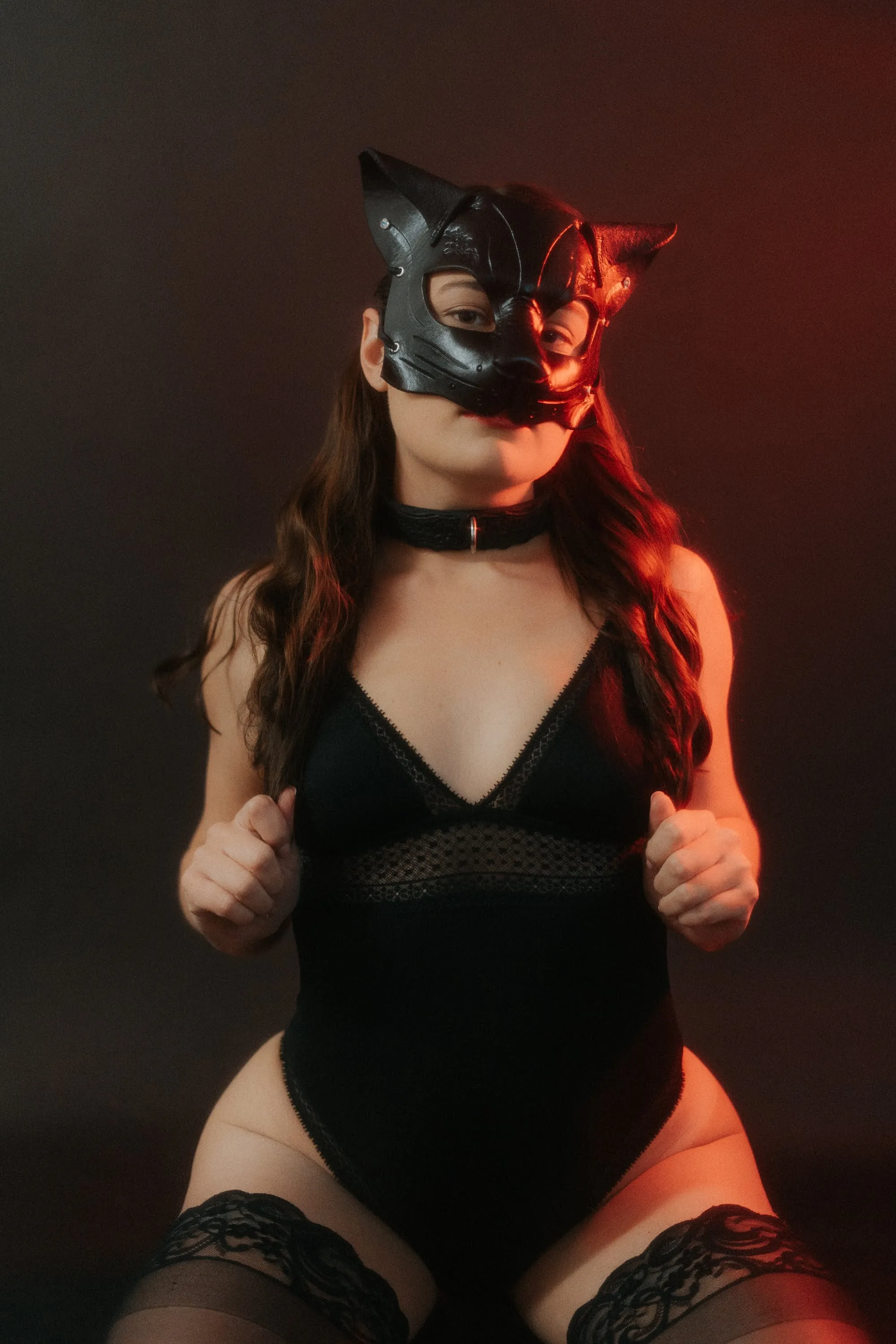"Deep Abyss" Calista Kitty Cat Leather Mask