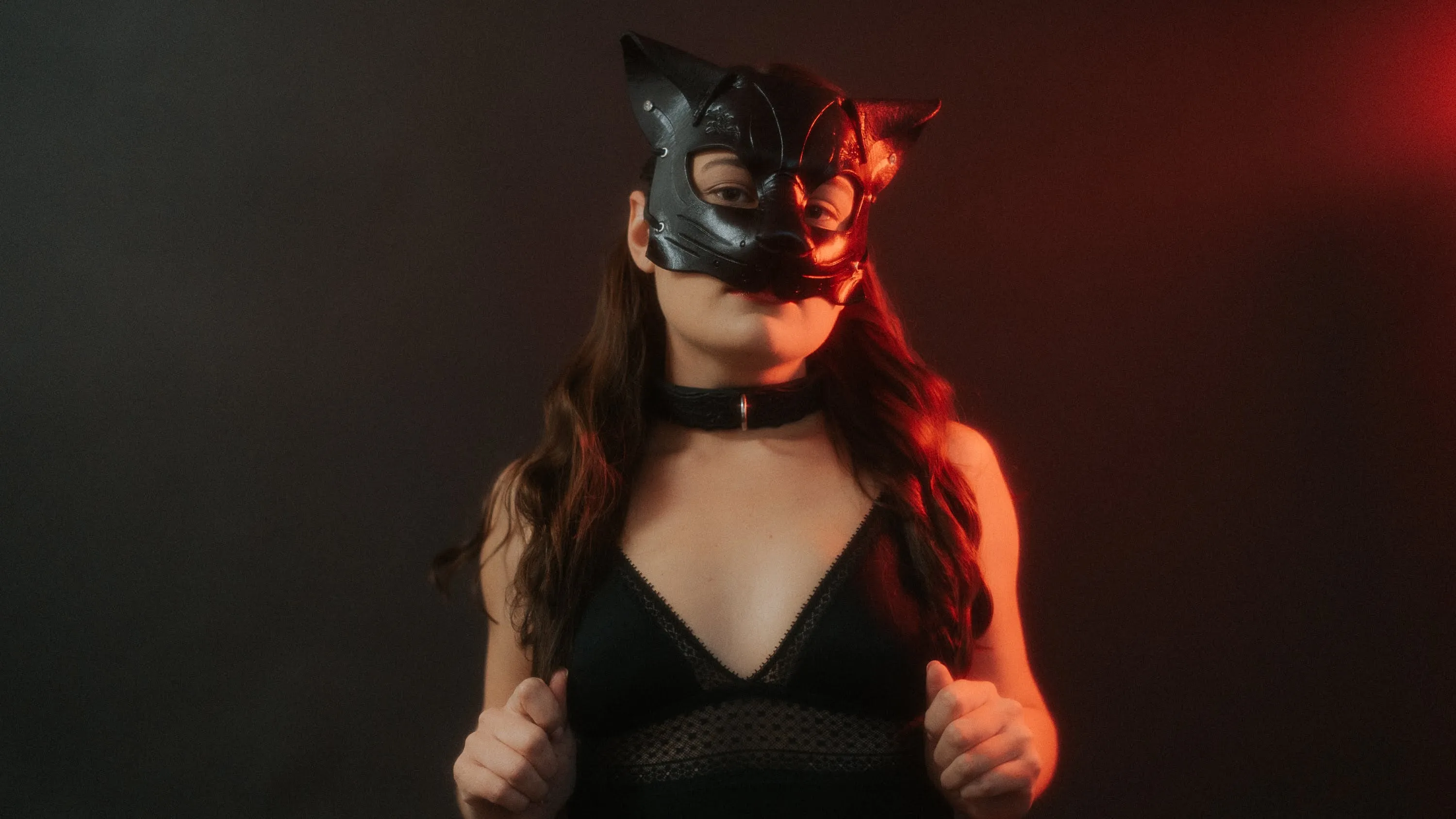 "Deep Abyss" Calista Kitty Cat Leather Mask