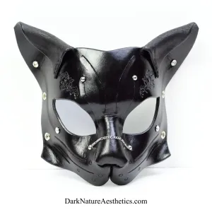 "Deep Abyss" Starr Kitty Cat Leather Mask with Silver Accents