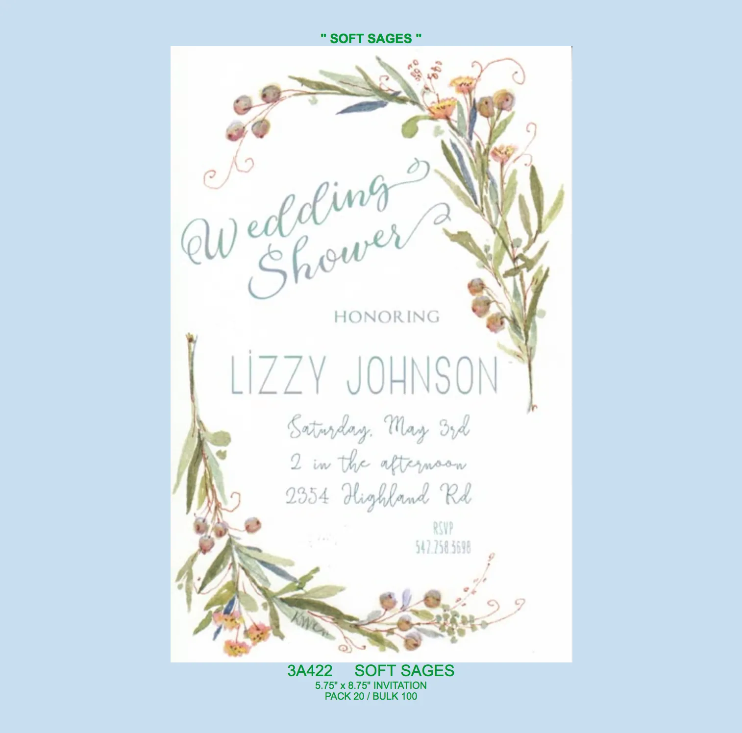 "Soft Sages" Greenery Invitation