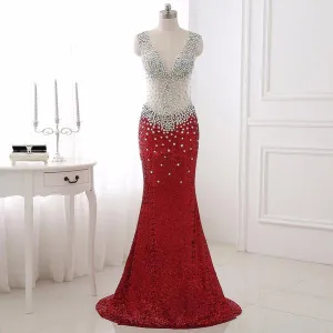Red Backless Mermaid Prom Dress