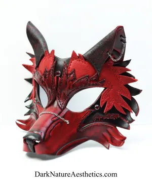 Red "Helldog" Wolf Leather Mask/Hood