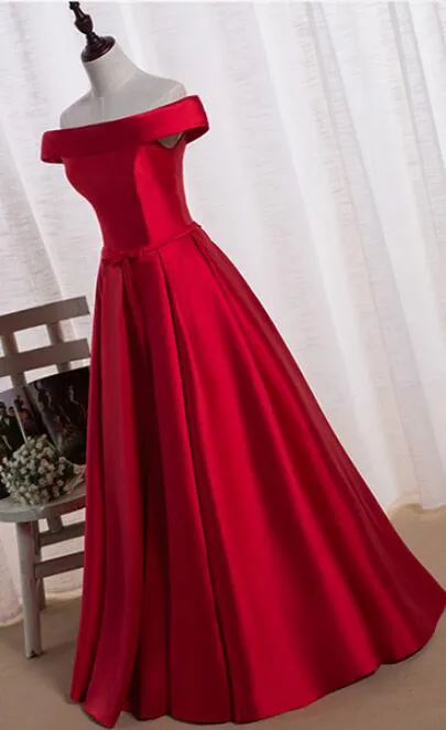 Red Satin Off Shoulder Gorgeous Party Dress, Red Party Dress, Red Formal Dress