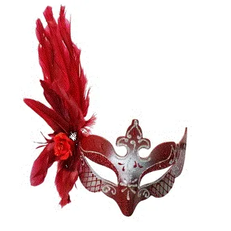 Red Silver Venetian Mask Feather Masquerade Mask