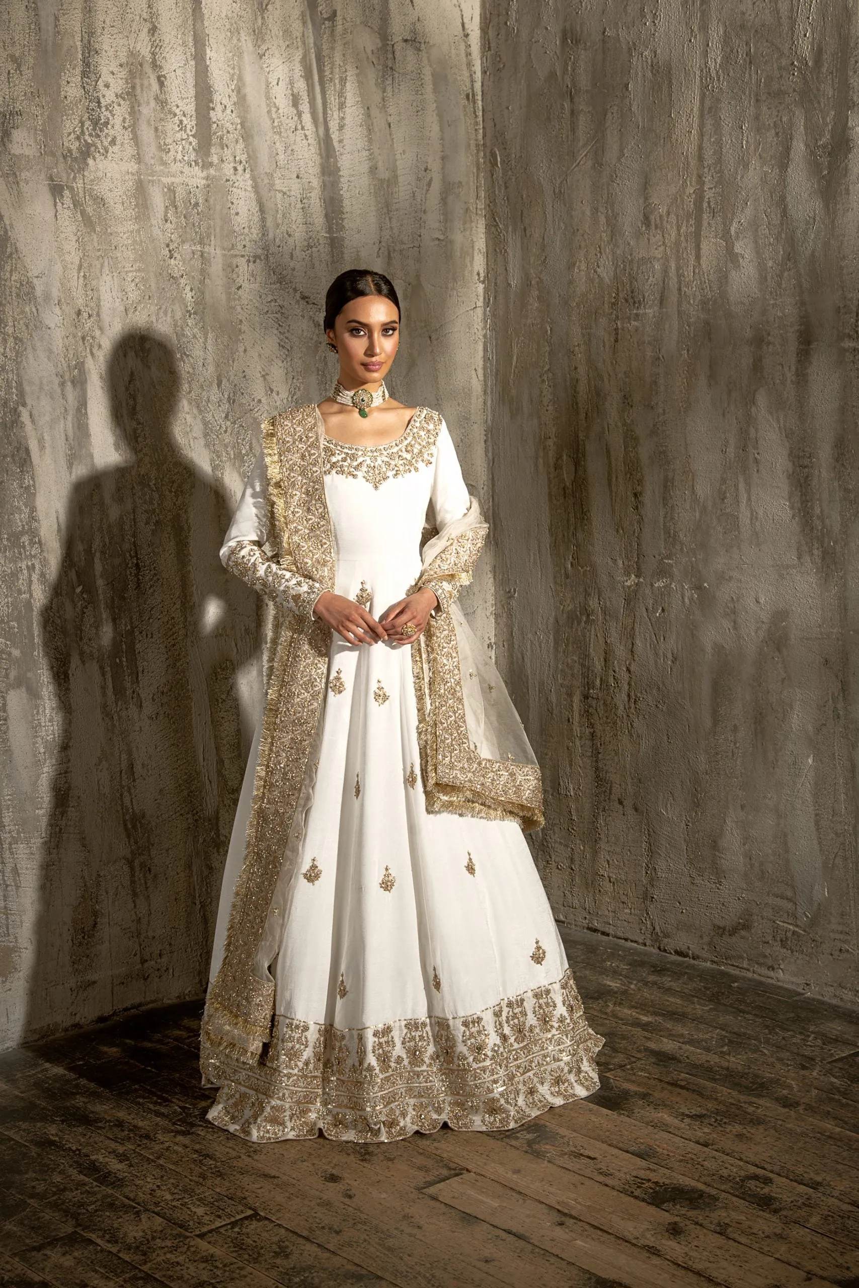 Royal Nikkah Dress for Bride in Pishwas Style #BS867