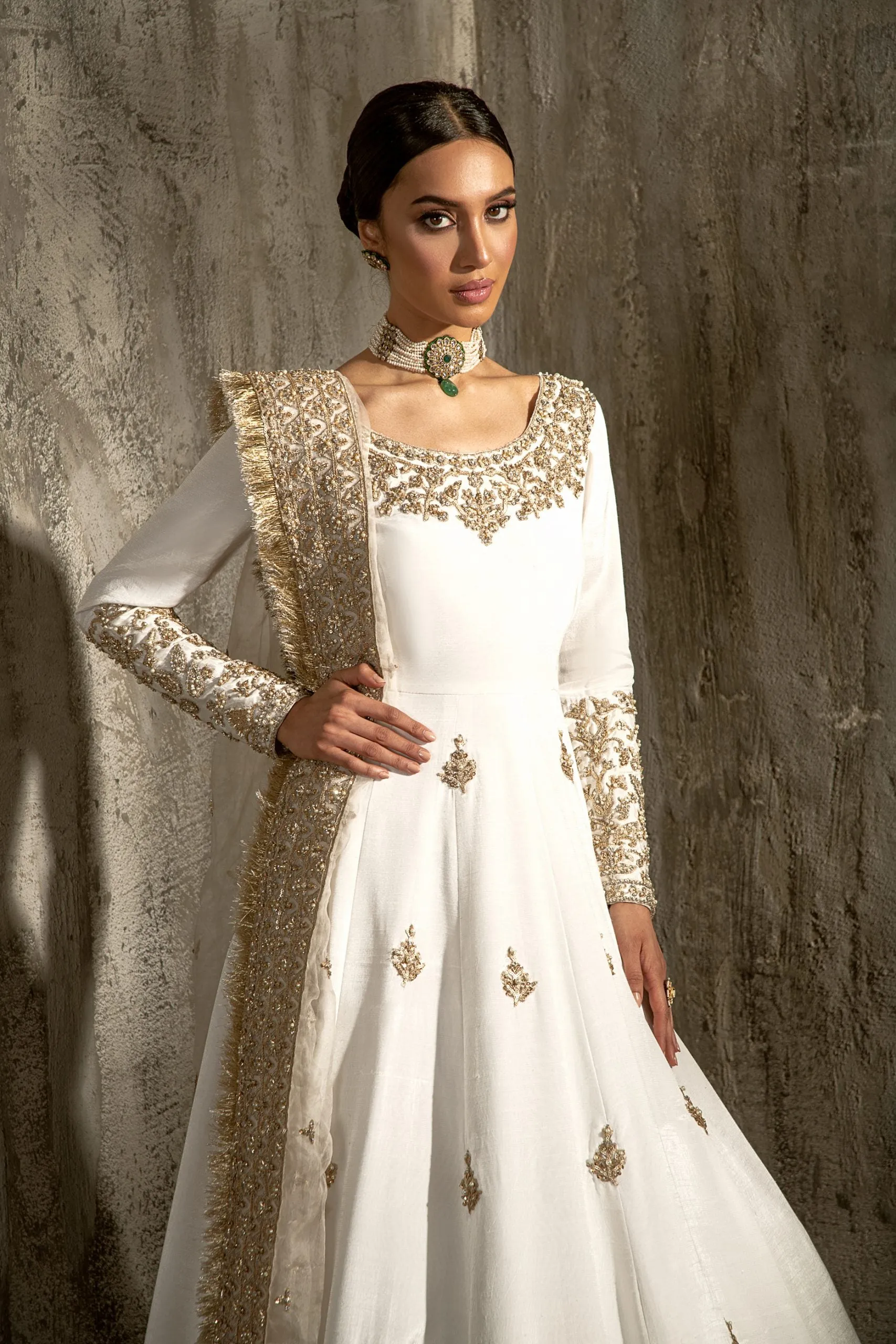 Royal Nikkah Dress for Bride in Pishwas Style #BS867