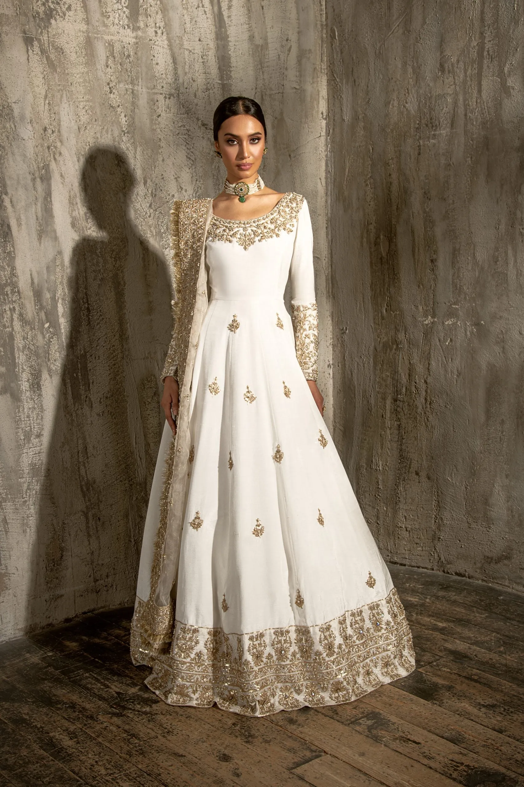 Royal Nikkah Dress for Bride in Pishwas Style #BS867