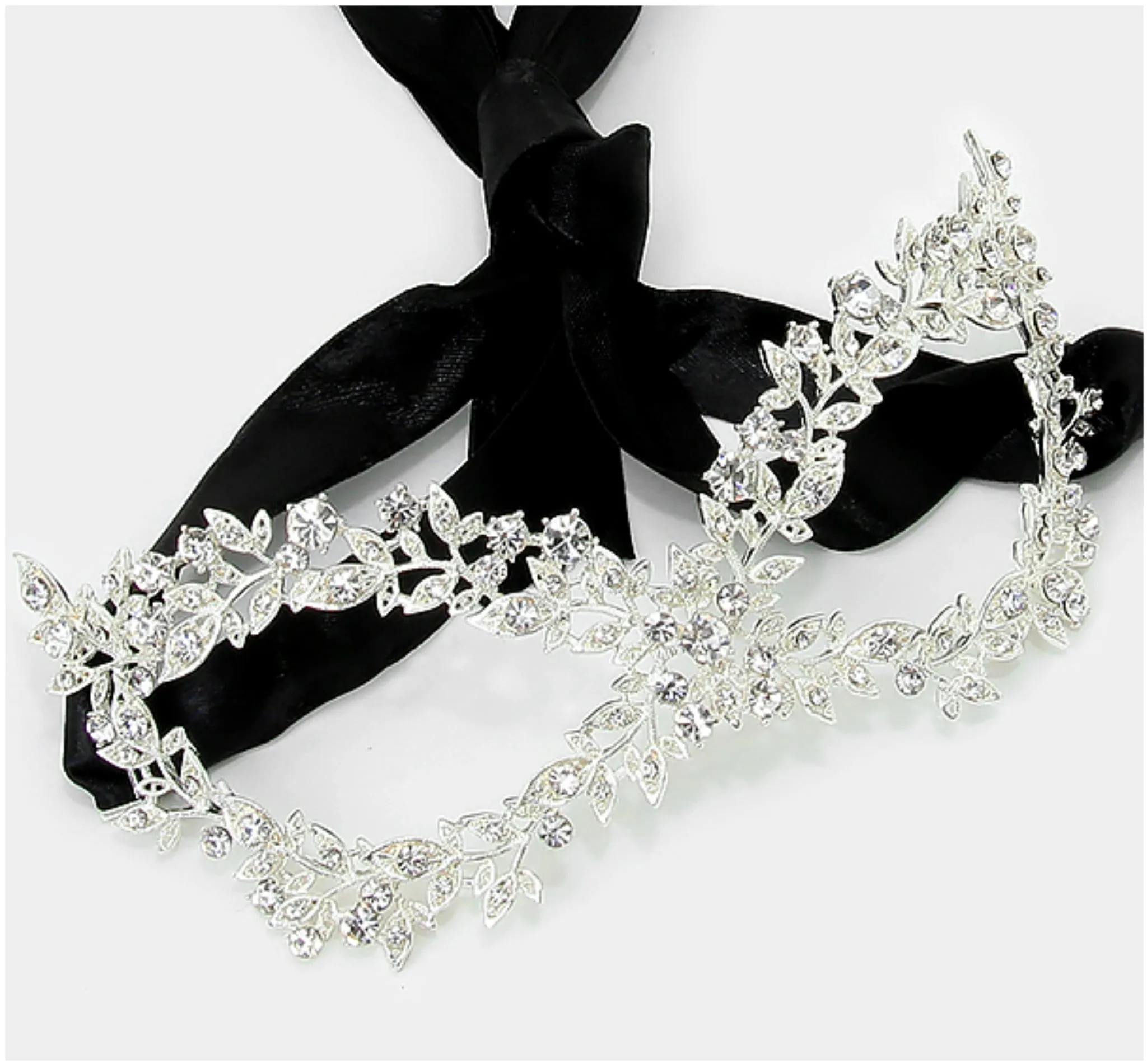 Sabella Floral Vine Masquerade Mask | Crystal | Silver