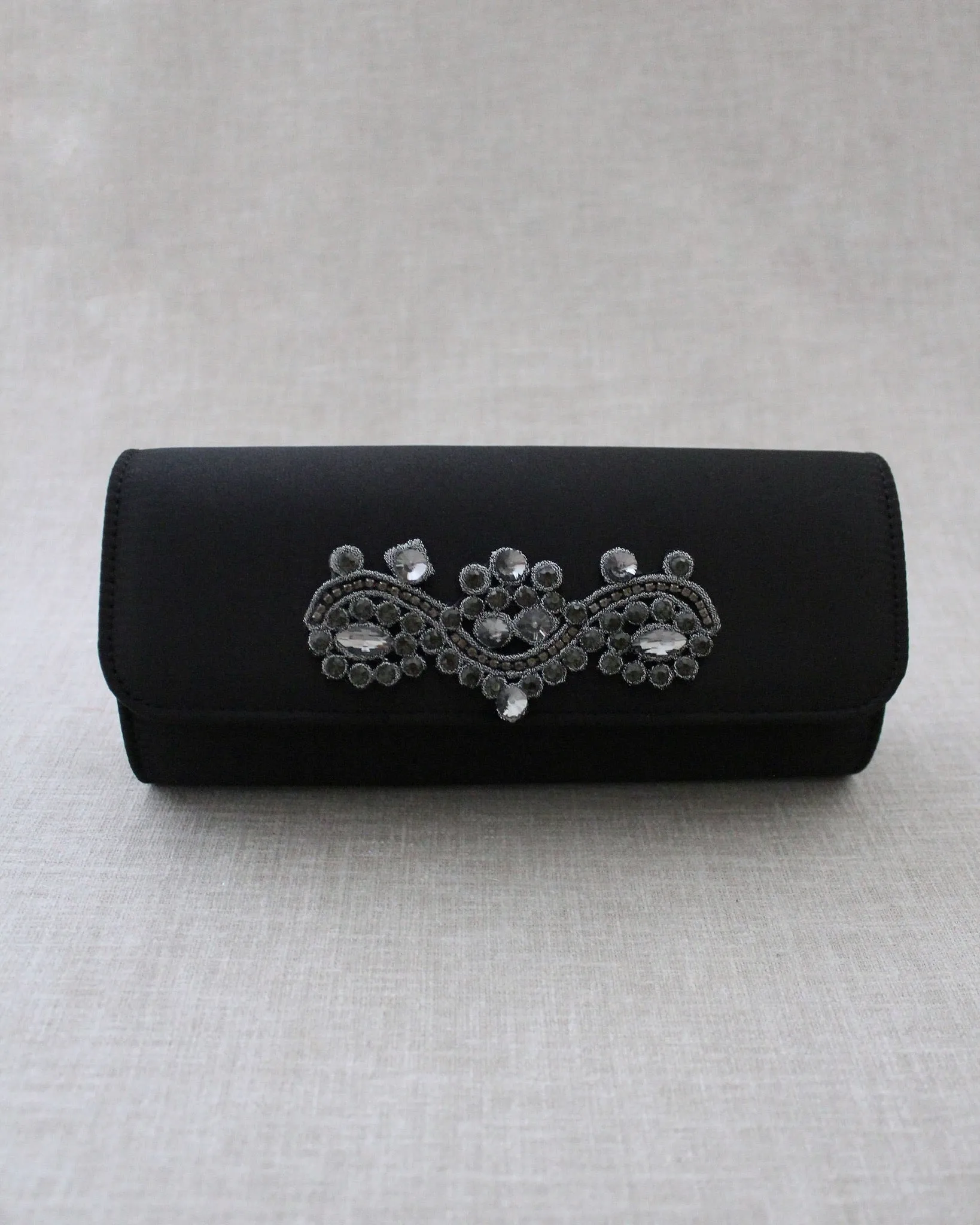 Satin Evening Clutch with Rhinestones Applique