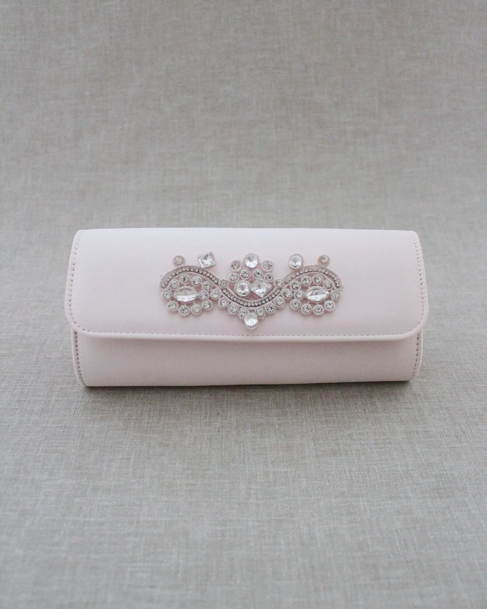 Satin Evening Clutch with Rhinestones Applique
