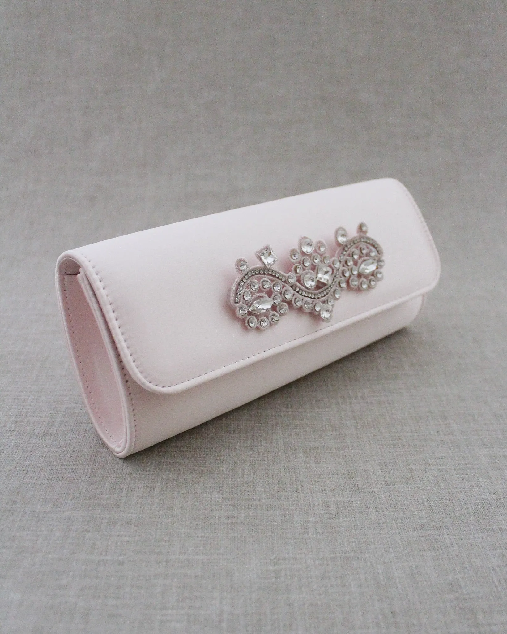 Satin Evening Clutch with Rhinestones Applique