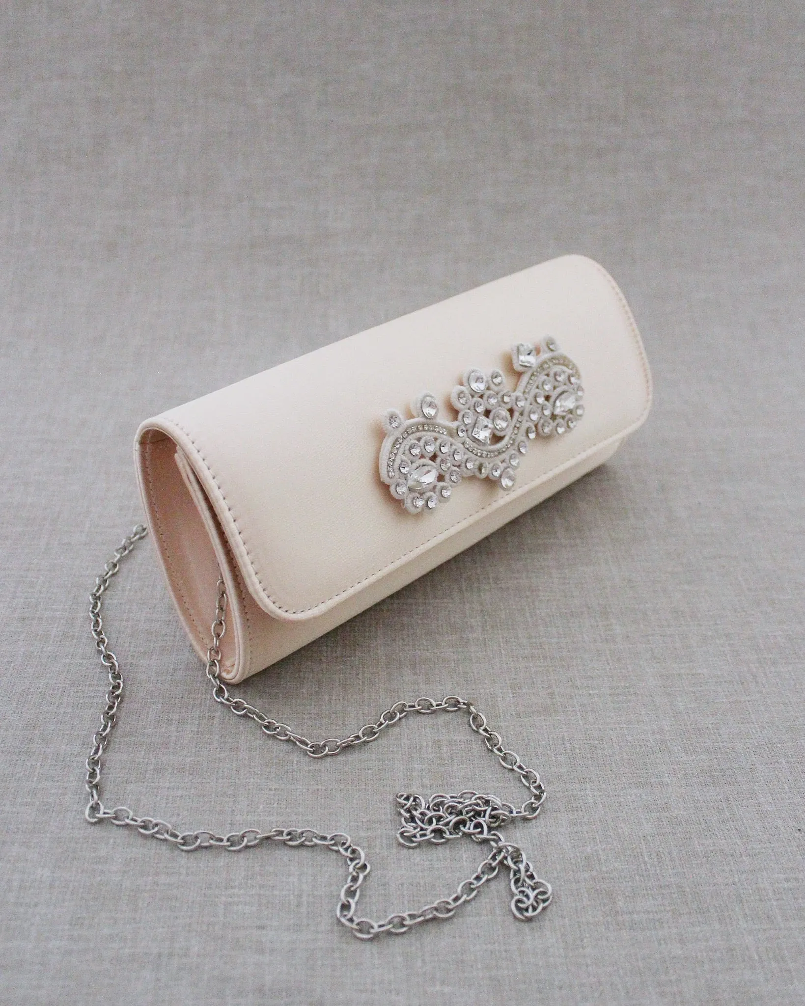 Satin Evening Clutch with Rhinestones Applique