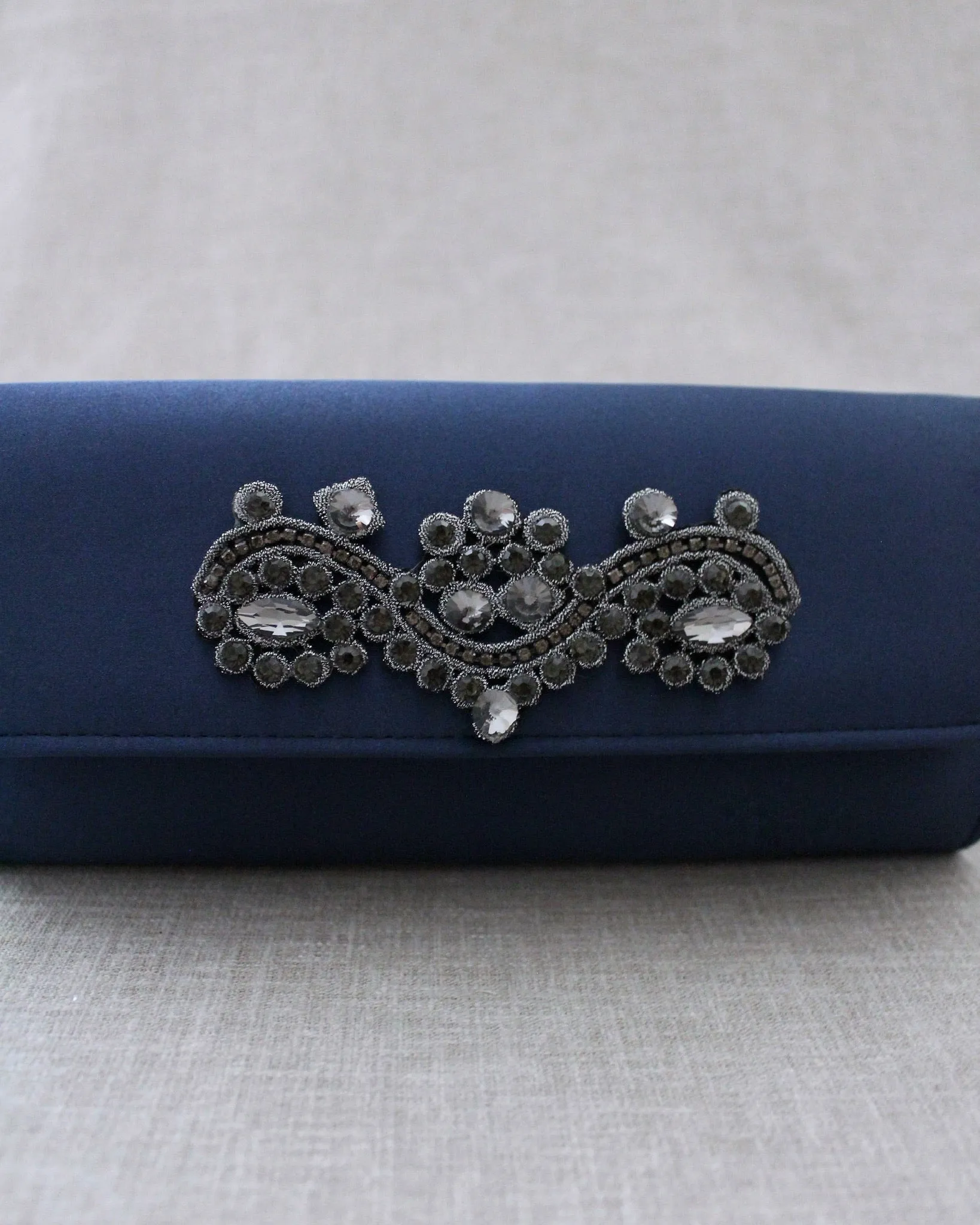 Satin Evening Clutch with Rhinestones Applique