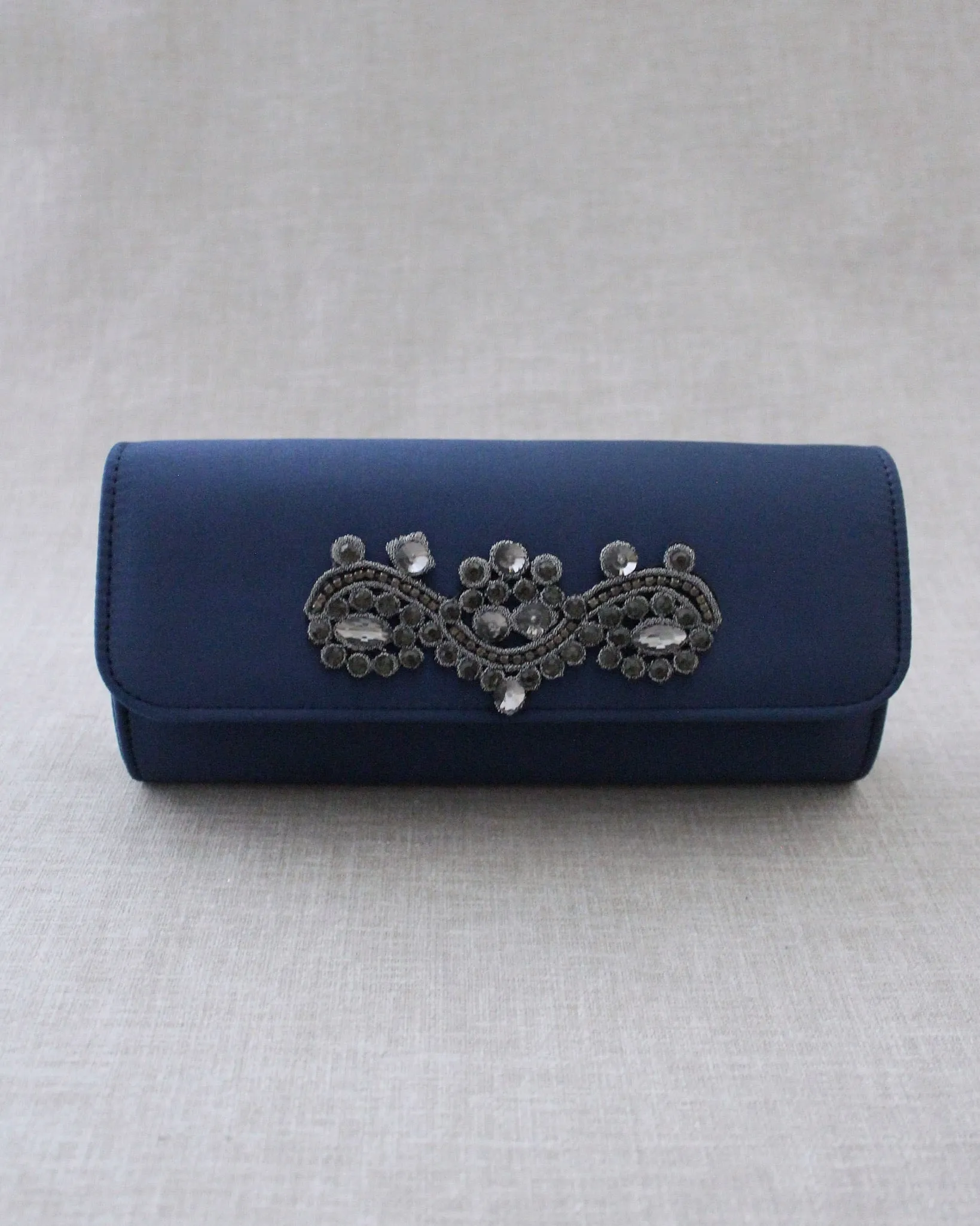 Satin Evening Clutch with Rhinestones Applique