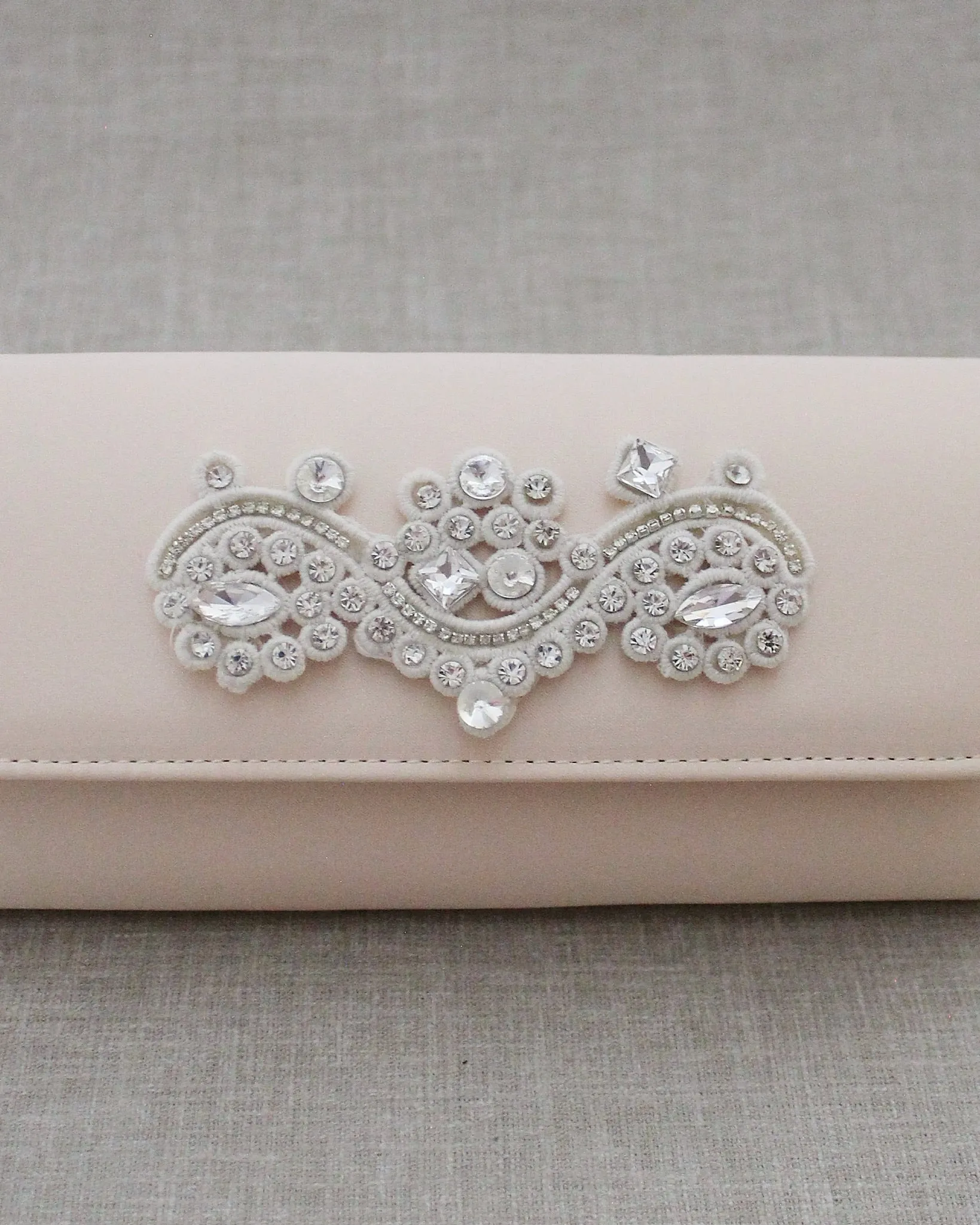 Satin Evening Clutch with Rhinestones Applique